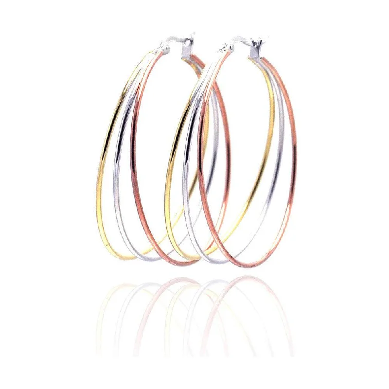 Ladies earrings five-stone designs-Silver Gold and Rose Gold and Silver Rhodium Plated Hoop Earrings - STE00536