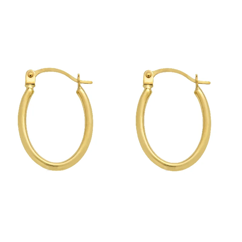 Ladies earrings baguette cut designs-14E00382. - 14 Karat Yellow Gold Oval Hoop Latch Lock Earrings