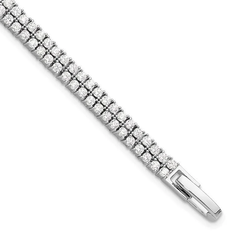 ladies bracelet zodiac pave-Sterling Silver Rhodium-plated Double Row CZ 7.25 inch Tennis Bracelet