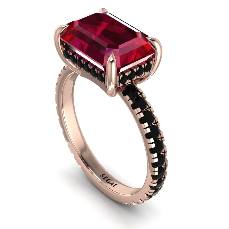 Ladies engagement rings delicate solitaires-Emerald-Cut Ruby Pavé Engagement Ring - Daphne No. 41