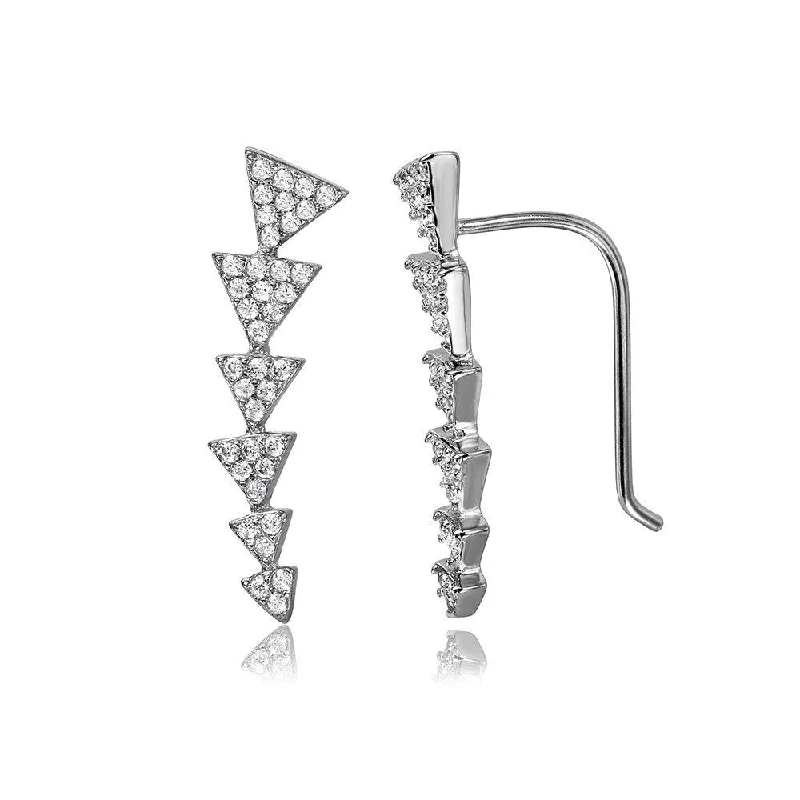 Ladies earrings mature sophisticated styles-Silver 925 Rhodium Plated 6 Arrow Up CZ Climbing Earrings - STE01067