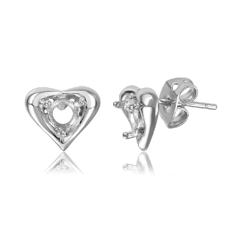 Ladies earrings stud style trends-Silver 925 Rhodium Plated Personalized Heart Mounting Earrings - BGE00856