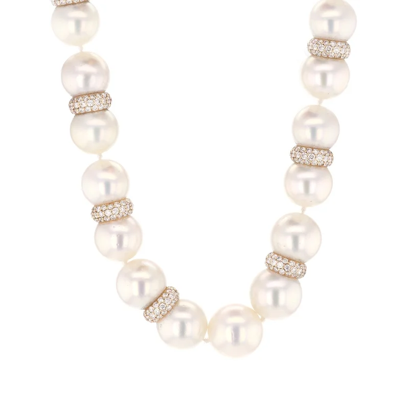 ladies necklace ruby classic-Pearl & Diamond Necklace