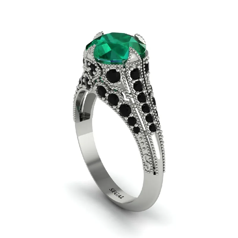 Ladies engagement rings twisted band diamonds-Emerald Vintage Crown Engagement Ring - Talia No. 36