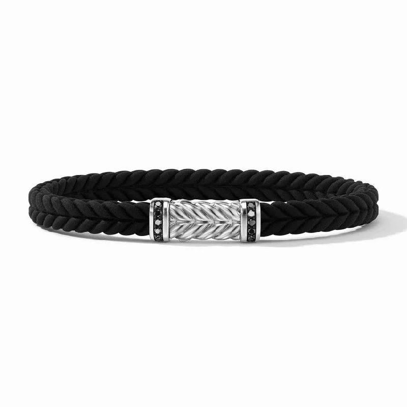 ladies bracelet diamond satin-David Yurman Gents Chevron Black Rubber Bracelet with Pave Black Diamonds