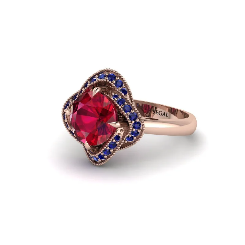 Ladies engagement rings vintage diamonds-Ruby Floral Infinity Engagement Ring - Brinley No. 71