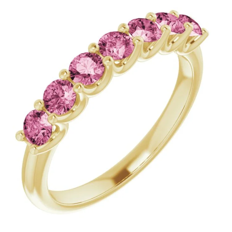 Ladies rings artisan metalwork styles-14K Yellow Natural Pink Tourmaline Anniversary Band