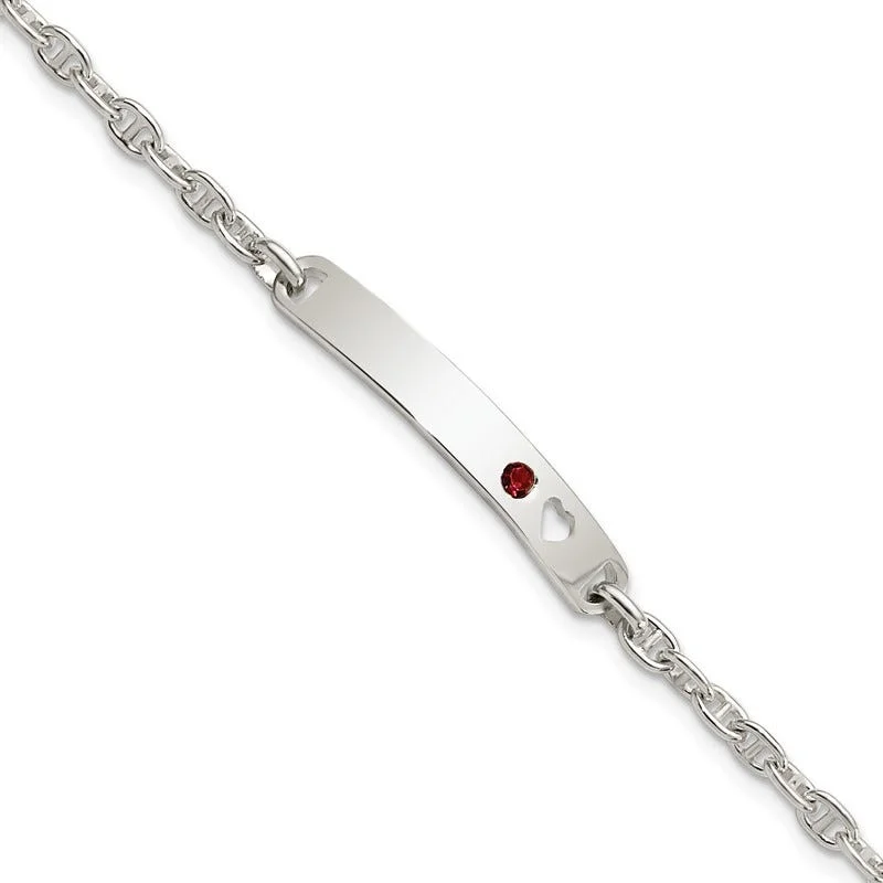 ladies bracelet luxury celestial-Sterling Silver Polished ID with Red CZ Heart Bracelet