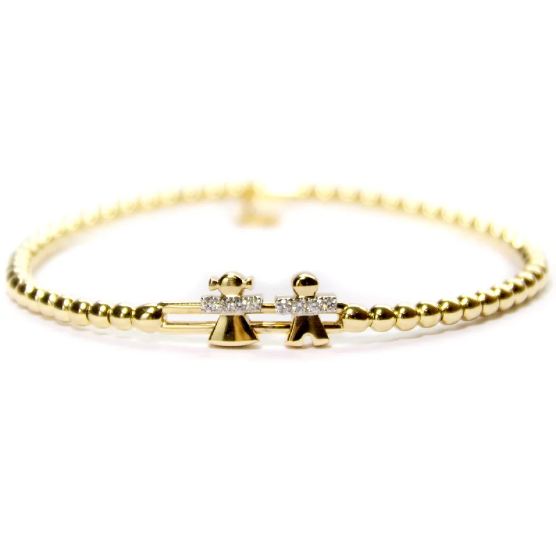 ladies bracelet butterfly initial-Hulchi Belluni Boy Girl Bead Slide Stretch Stackable Bracelet 18K