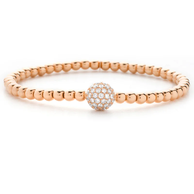 ladies bracelet topaz modern-Hulchi Belluni 18K Rose Gold Stretch Stackable Bracelet with Large Pave Diamond Ball Station