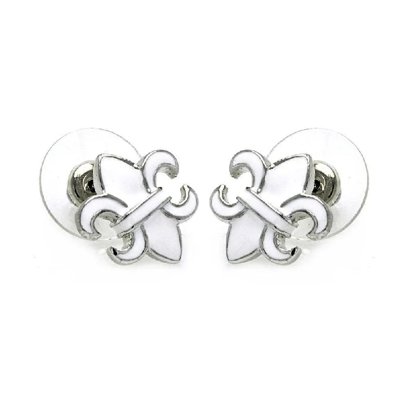 Ladies earrings office-friendly elegance-Silver 925 Rhodium Plated Fleur De Lis Stud Earrings - BGE00198