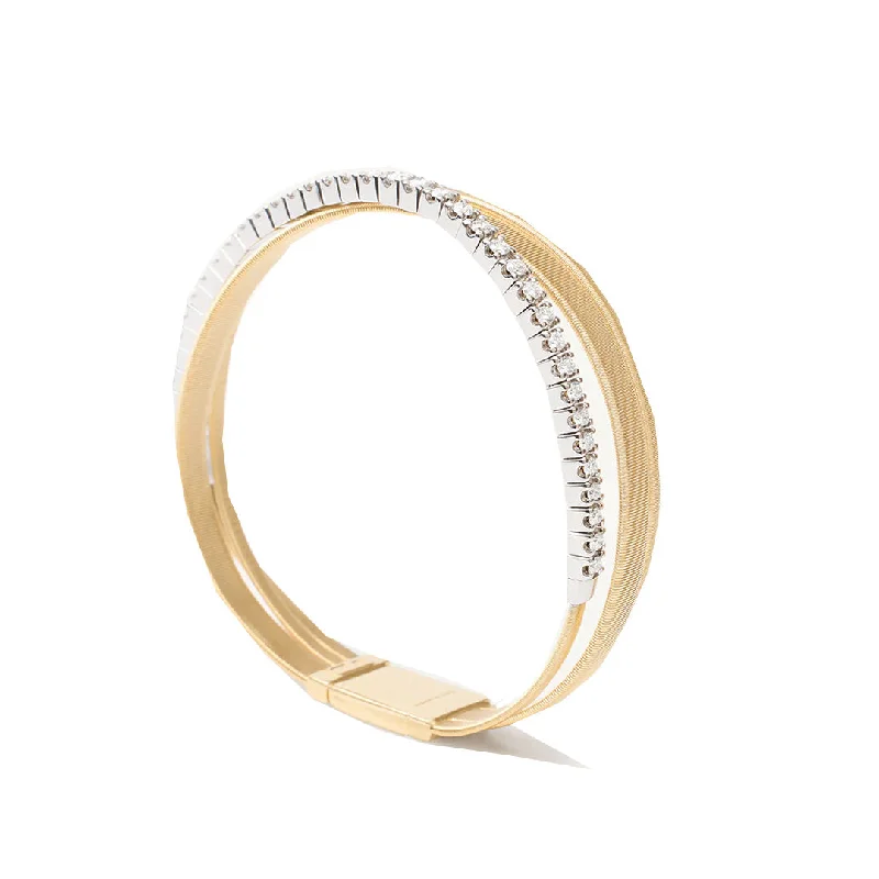 ladies bracelet feather spring-Marco Bicego Masai 18K Yellow Gold 3-Strand Coil Bracelet With Diamonds