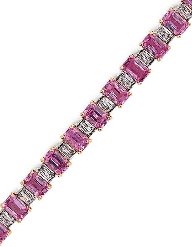 ladies bracelet premium green emerald-18k White Gold, Emerald Cut Pink Sapphire and Diamond Bracelet