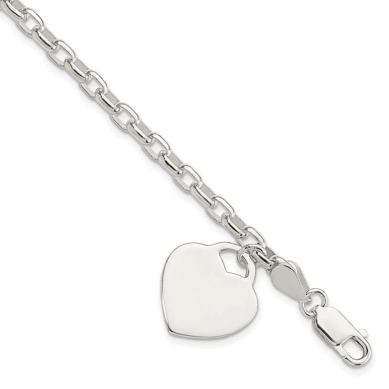 ladies bracelet glossy diamond-Sterling Silver 1.9mm Engraveable Heart Charm Bracelet