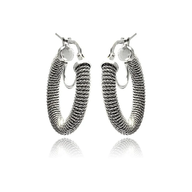 Ladies earrings multi-stone designs-Silver 925 Rhodium Plated Hoop Earrings - ITE00043RH