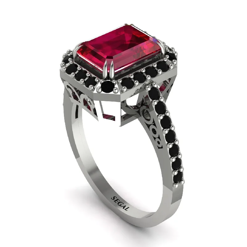 Ladies engagement rings sapphire accents-Emerald Cut Ruby Vintage-Inspired Engagement Ring - Addilyn No. 42