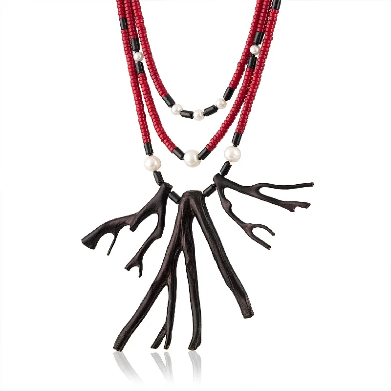 ladies necklace ornate topaz-Black Branch Coral Three Strand Necklace