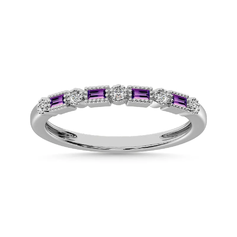 Ladies rings uniform width styles-10K White Gold Amethyst and Alternate Diamond 1/4 Ct.Tw. Anniversary Band