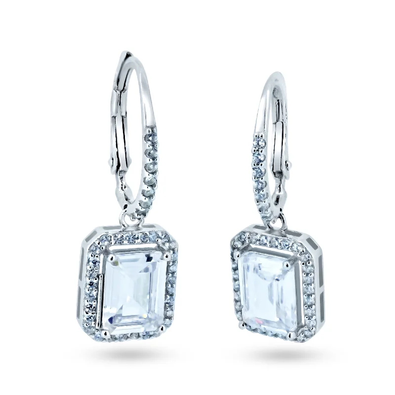 Ladies earrings rose gold finishes-Sterling Silver Rhodium Plated Dangling CZ Leverback Earrings - STE01367