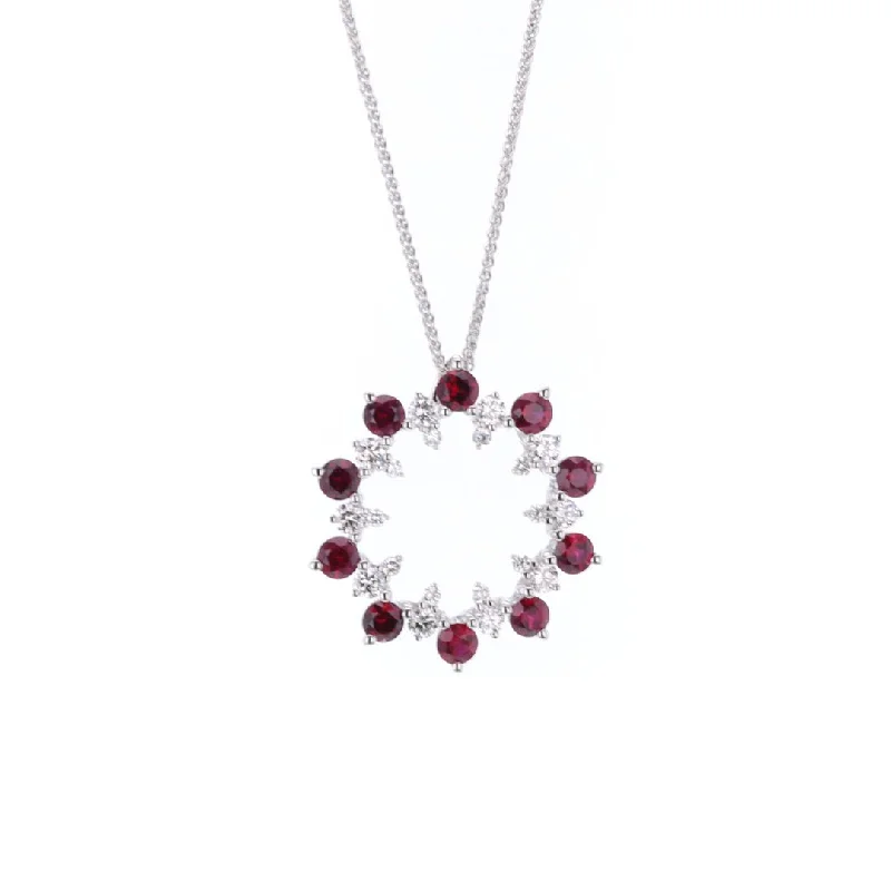 ladies necklace high-end initial-Ruby & Diamond Circle Pendant Necklace