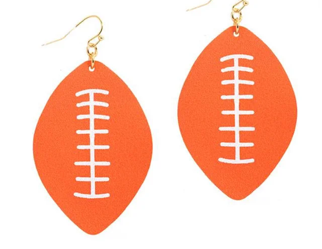 Ladies earrings baguette cut designs-Orange Leather Football Sport Earrings