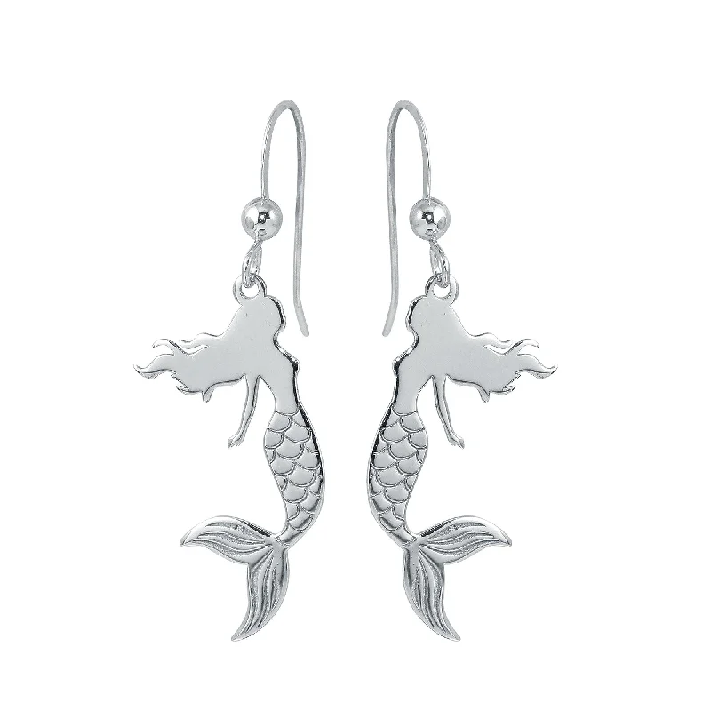 Ladies earrings floral cluster designs-Rhodium Plated 925 Sterling Silver Dangling Mermaid Earrings - SOE00034