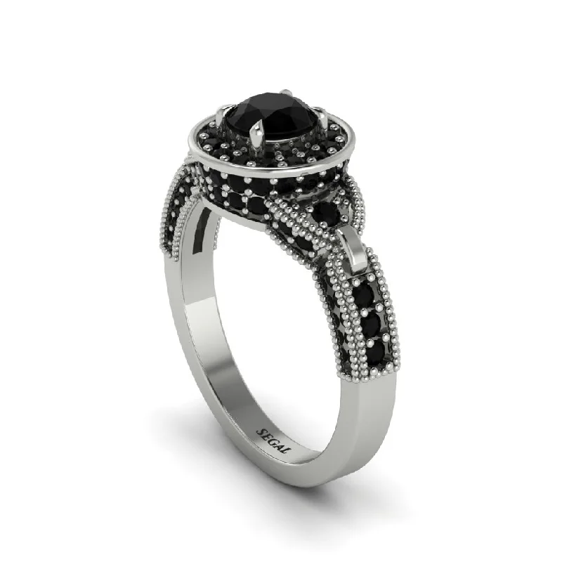 Ladies engagement rings vintage halos-Black Diamond Double Halo Handmade Engagement Ring - Gracelyn No. 39