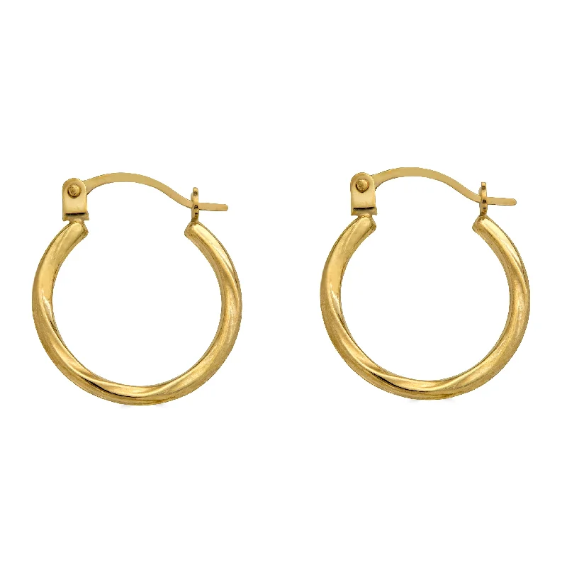 Ladies earrings oversized hoop styles-14E00381. - 14 Karat Yellow Gold Twisted Hoop Latch Lock Earrings