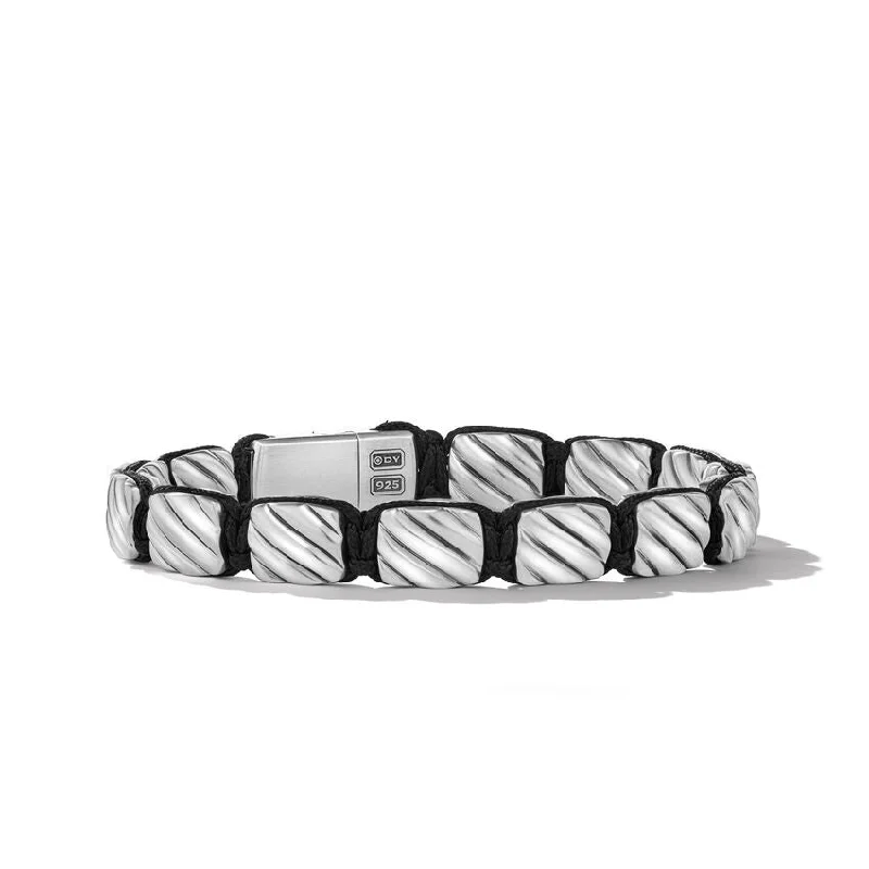 ladies bracelet chunky braided-David Yurman Gents Sculpted Cable Woven Tile Bracelet in Sterling Silver