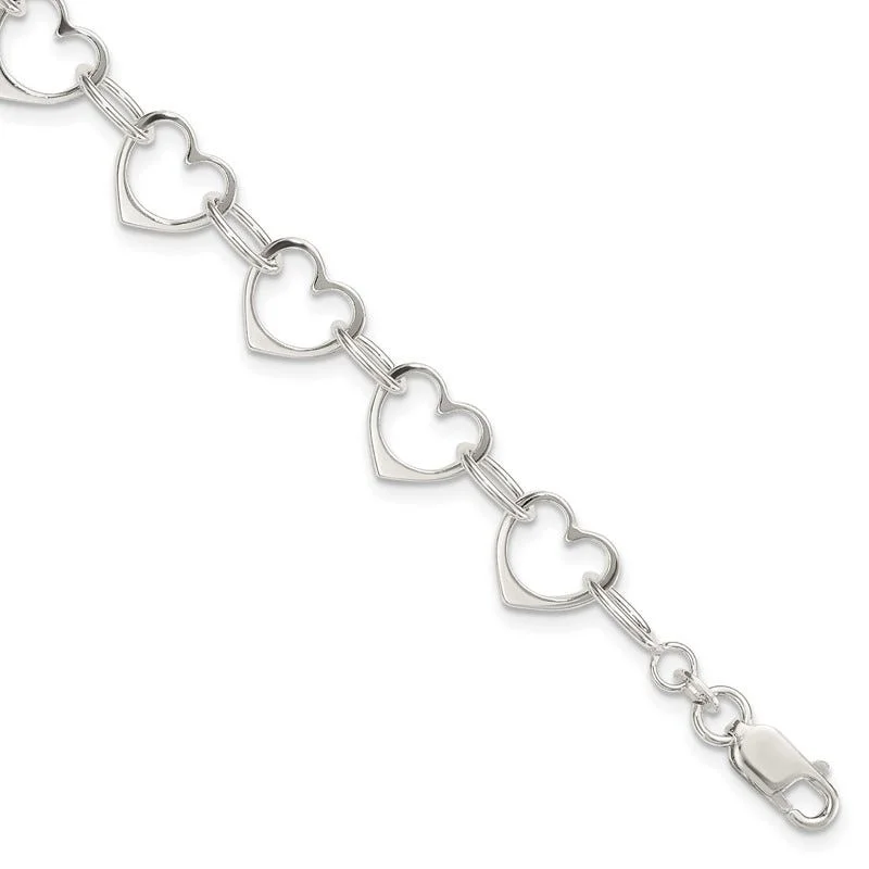 ladies bracelet chic name-Sterling Silver Heart Link Bracelet