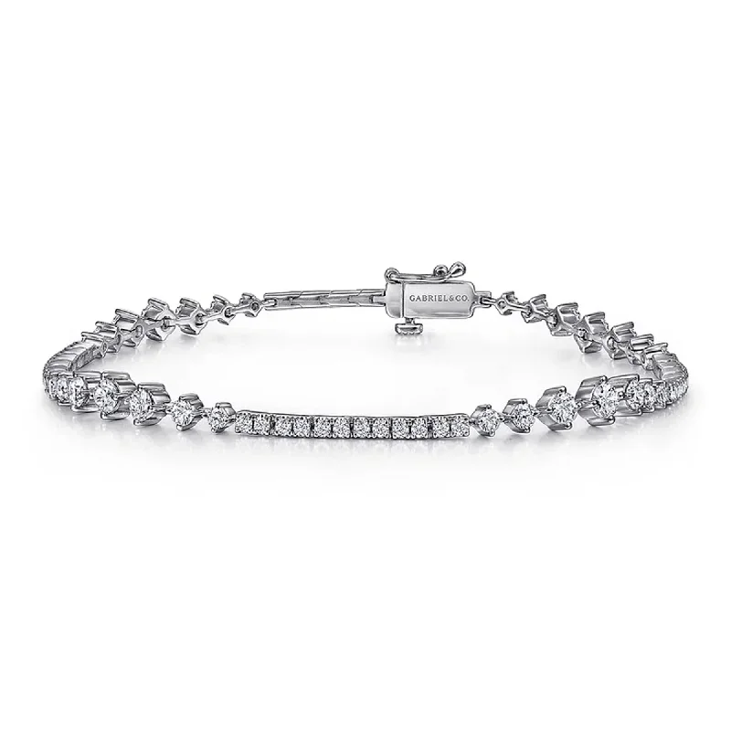 ladies bracelet vintage topaz-Gabriel 14K White Gold Diamond Prong and Bar Set Tennis Bracelet