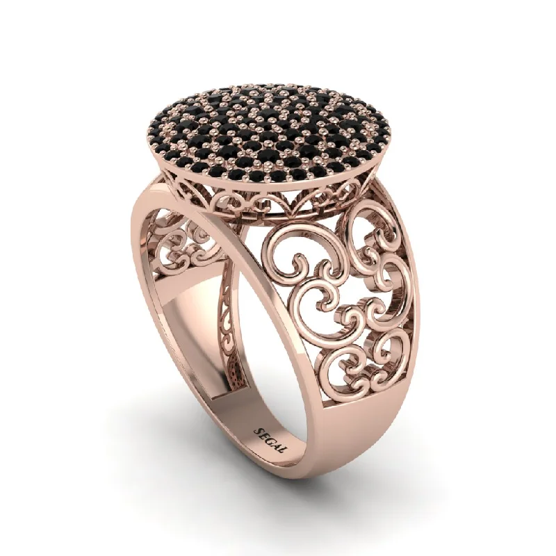 Ladies engagement rings rose gold-Black Diamond Signet Filigree Pave Engagement Ring - Rylie No. 8