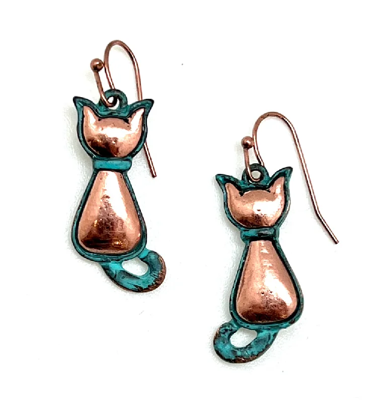 Ladies earrings heavy statement pieces-Patina Cat Back Earrings