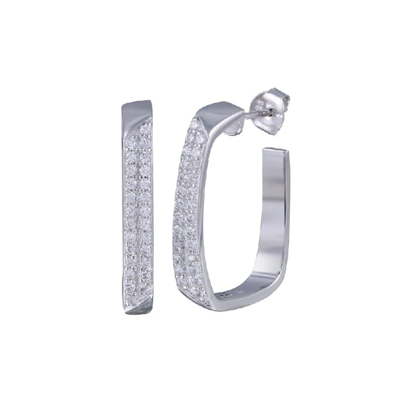 Ladies earrings contemporary classic designs-Silver 925 Rhodium Plated Channel CZ Hoop Earrings - BGE00363