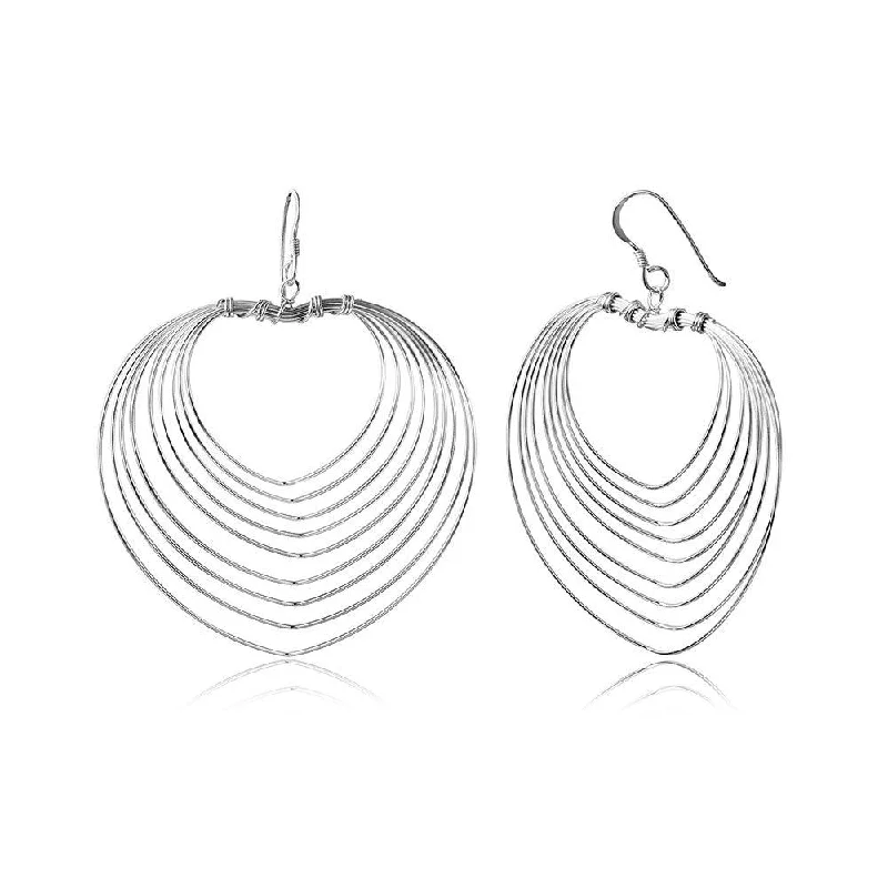 Ladies earrings infinity symbol designs-Silver 925 Heart Wire Shaped Multi-lines Heart Shape Dangling Earrings - STE00787