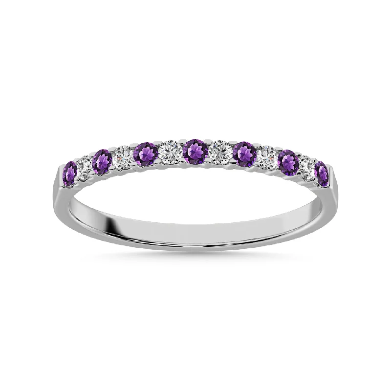 Ladies rings bold silhouette rings-14K White Gold 1/4 Ctw Alternate Amethyst & Diamond Anniversary Band