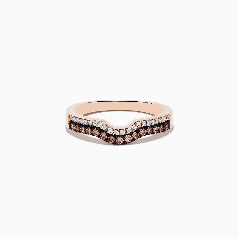 Ladies rings prong set styles-14K Rose Gold Espresso and White Diamond Band