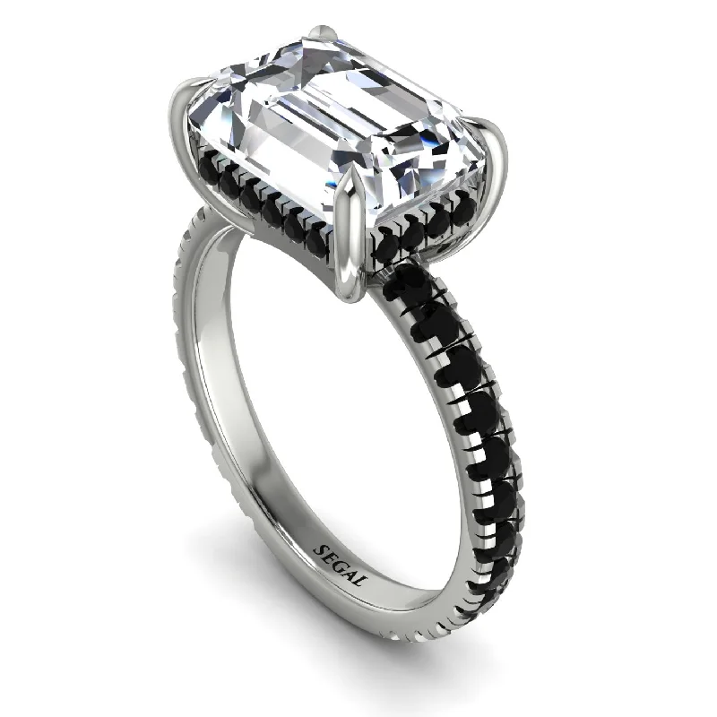 Ladies engagement rings bezel diamonds-Emerald-Cut Diamond Pavé Engagement Ring - Daphne No. 33