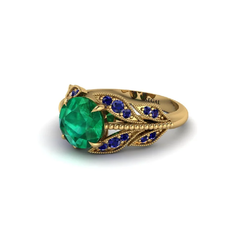 Ladies engagement rings pave settings-Emerald Majestic Leaf Gold Engagement Ring - Makenna No. 64