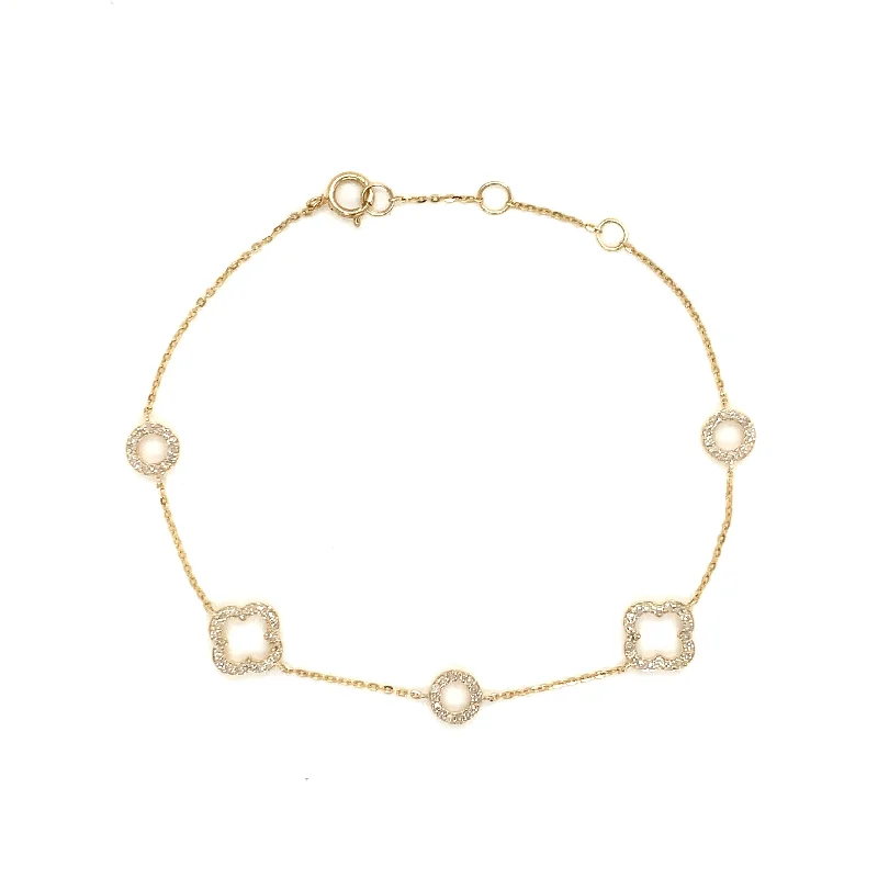 ladies bracelet matte hammered-14K Yellow Gold Diamond Quatrefoil Bracelet