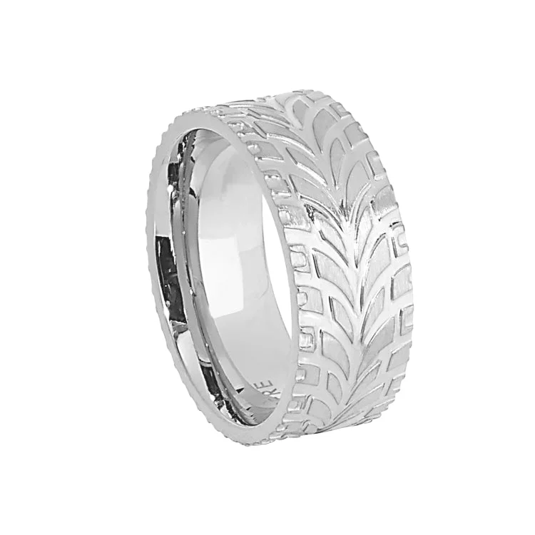 Ladies rings trillion cut designs-Stainless Steel Feathered Band  - Size 10