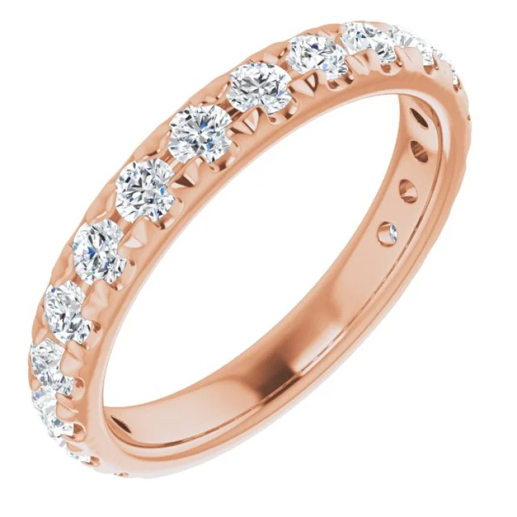 Ladies rings feather-inspired styles-14K Rose 1 CTW Natural Diamond French-Set Anniversary Band