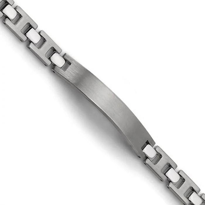 ladies bracelet woven initial-Titanium Brushed & Polished Engravable ID Link Bracelet - 8.5in