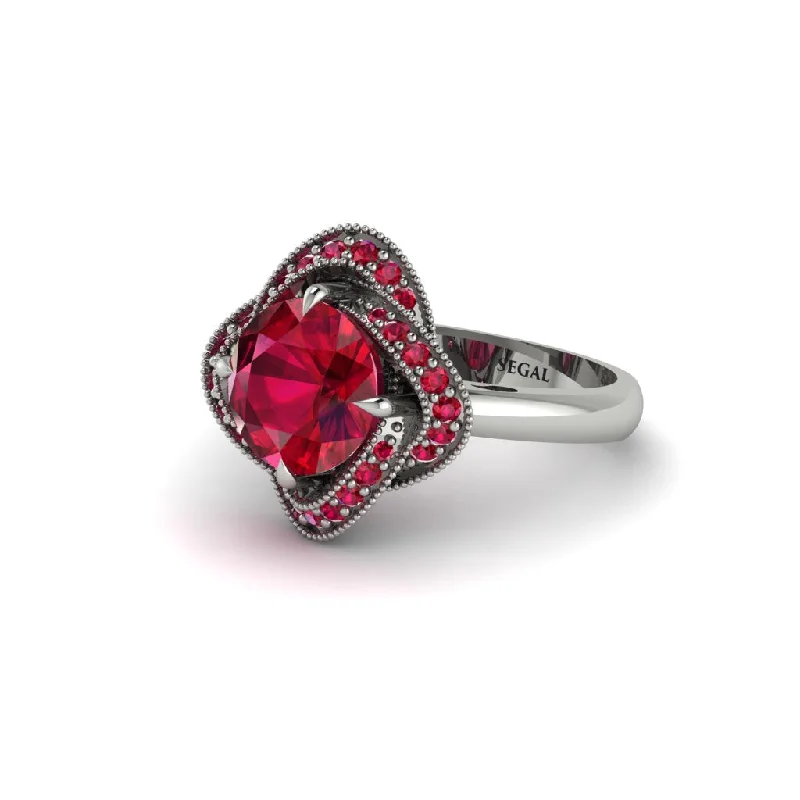 Ladies engagement rings designer solitaires-Ruby Floral Infinity Engagement Ring - Brinley No. 57