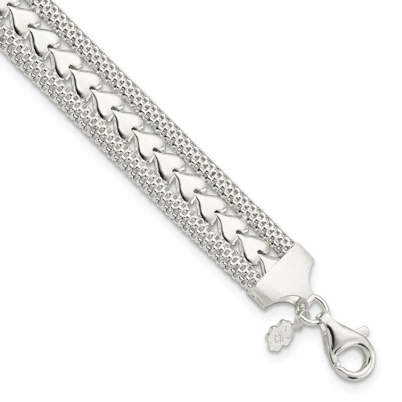 ladies bracelet polished cyber monday-Sterling Silver Polished Textured Heart Bracelet