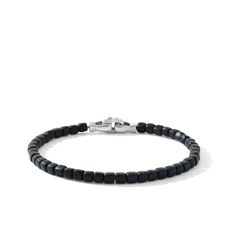 ladies bracelet pave engraved-David Yurman Mens Spiritual Beads Cushion Bracelet with Black Onyx