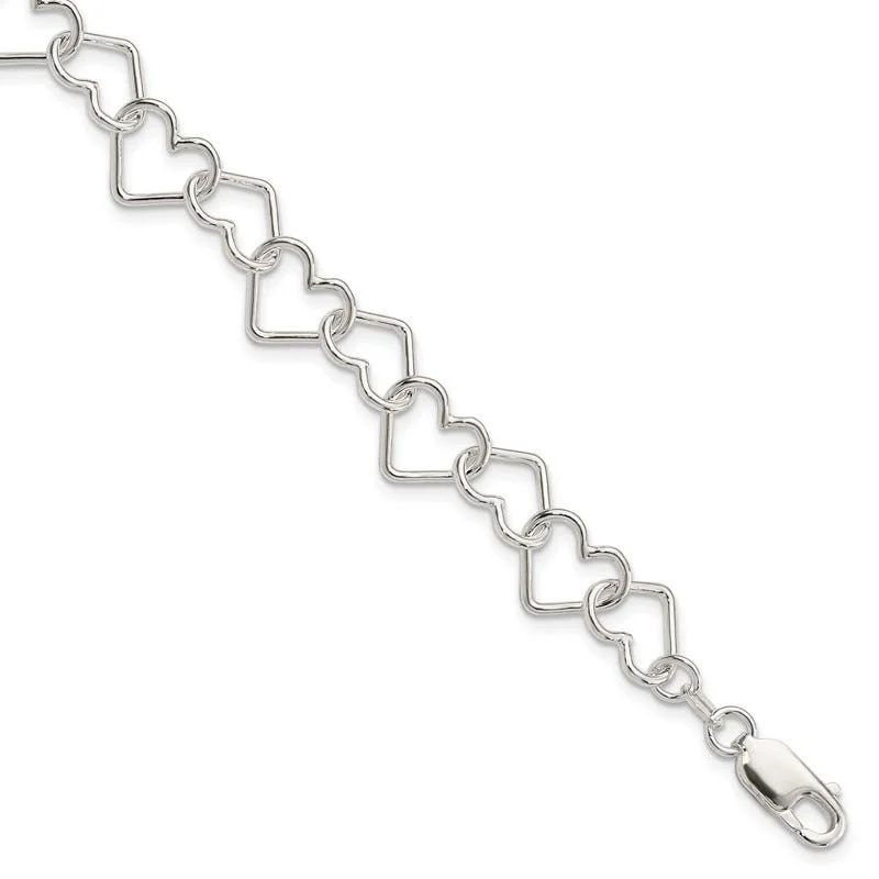 ladies bracelet cyber monday animal-Sterling Silver 8inch Polished Fancy Large Heart Link Bracelet