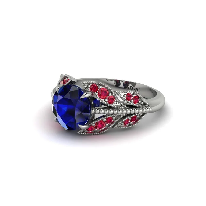 Ladies engagement rings celebrity styles-Sapphire Majestic Leaf Gold Engagement Ring - Makenna No. 60