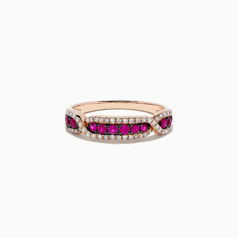 Ladies rings youthful charm designs-Ruby Royale 14K Rose Gold Pave Ruby and Diamond Band, 0.44 TCW