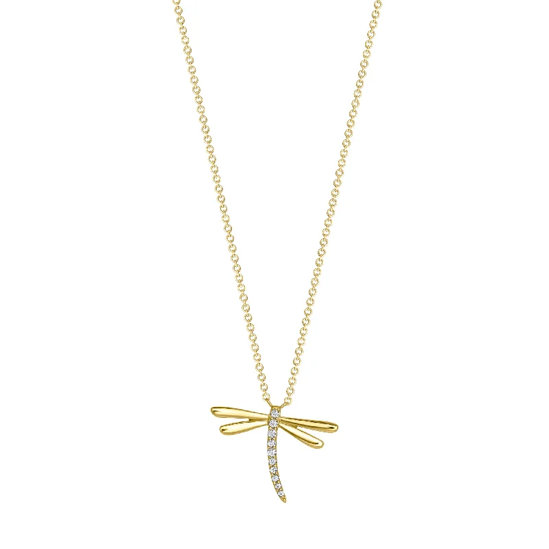 ladies necklace feather shell-14k Gold and Diamond Dragonfly Necklace